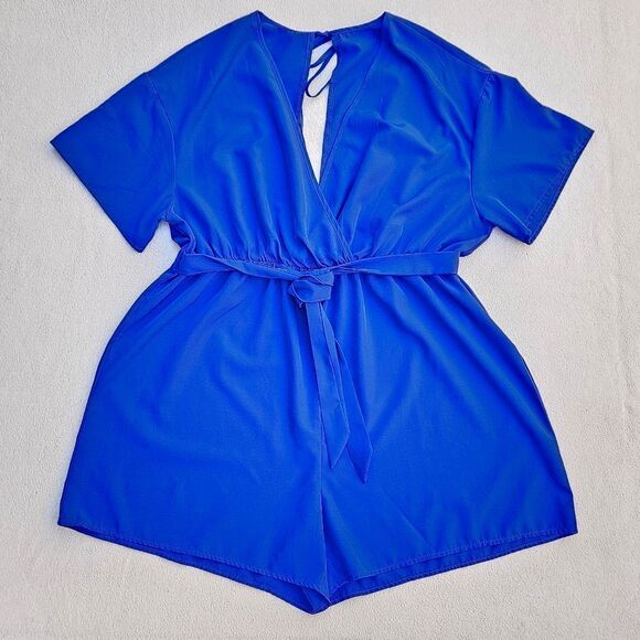 Shein Curve Royal Blue Deep V-Neck Short Sleeve Romper Size 1XL - Picture 3 of 12